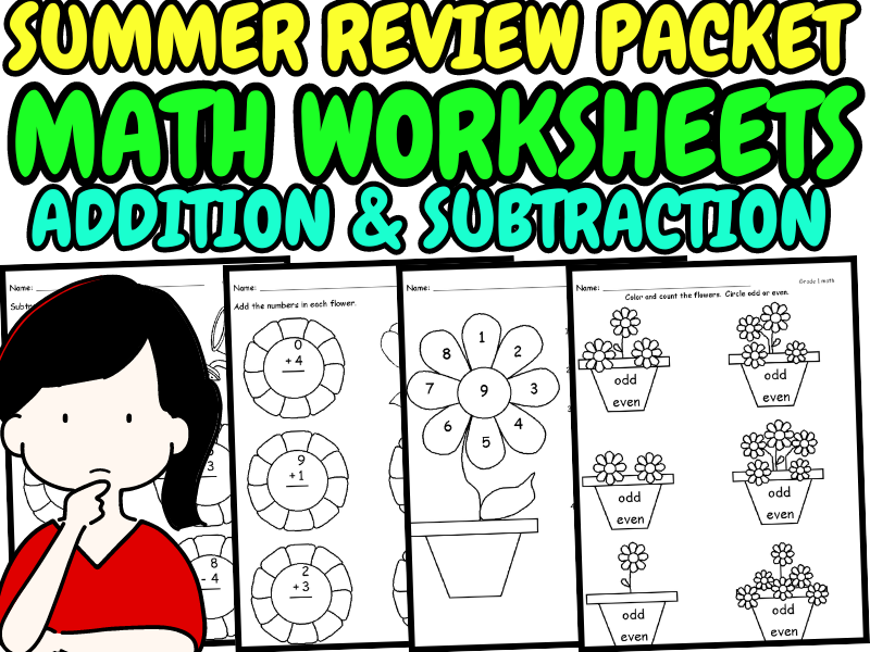 1st Grade End Of The Year Summer Review Packet Math Worksheets  - End Of Year Summer Worksheet Packet 1St Grade