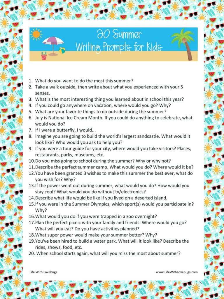 20 Summer Writing Prompts For Kids Life With Lovebugs - Summer Writing Prompt Worksheets