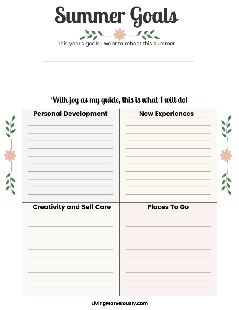 32 Fun Summer Goals To Boost Your Personal Growth Living Marvelously - Summer Goals Worksheet Young Women