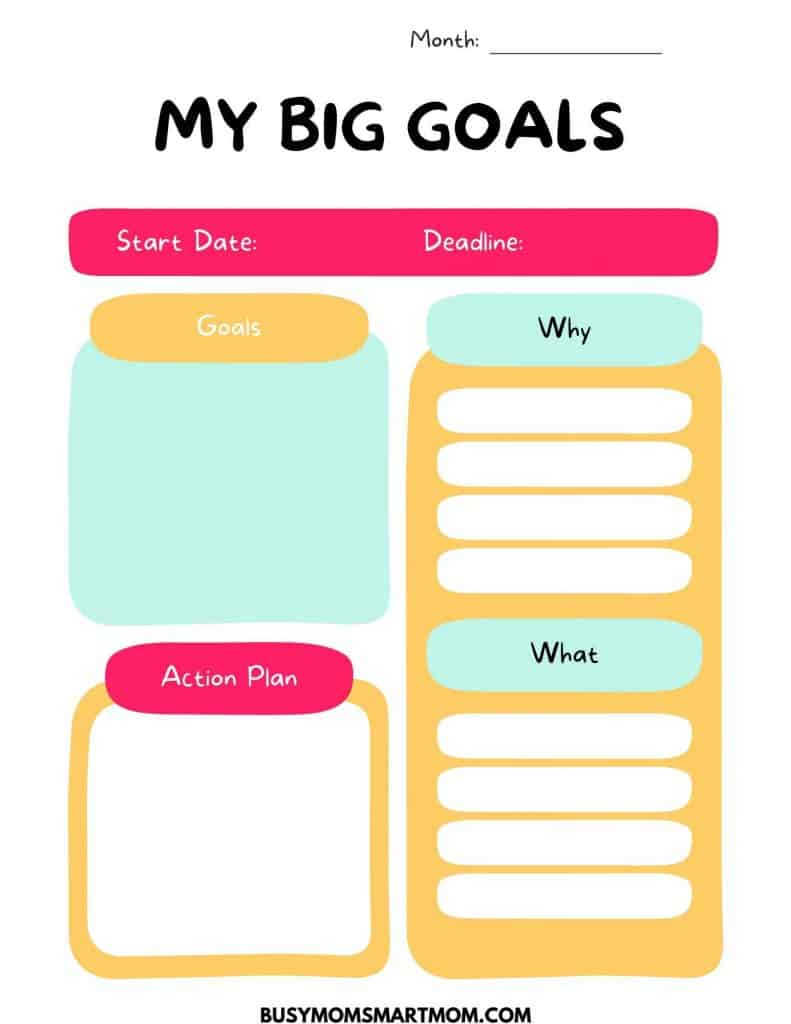 8 Free Goal Setting Worksheets For Moms And Kids Busy Mom Smart Mom - Summer Goal Setting Worksheet