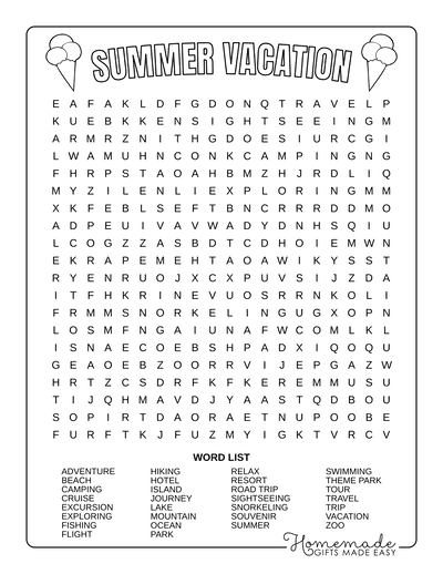 9 Best Free Printable Summer Word Search Puzzles For Kids - Word Search Summer Trips Worksheets