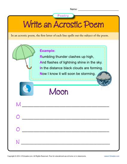 Acrostic Poem Worksheet Printable Sheet Education - Summer Acrostic Poem Worksheets 4Th Grade