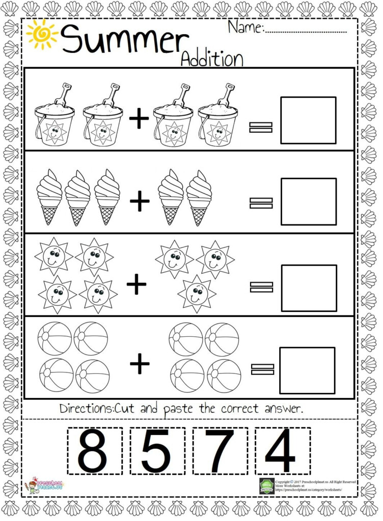 Addition Math Sheets For Kindergarten - Kindergarten Summer Math Worksheets