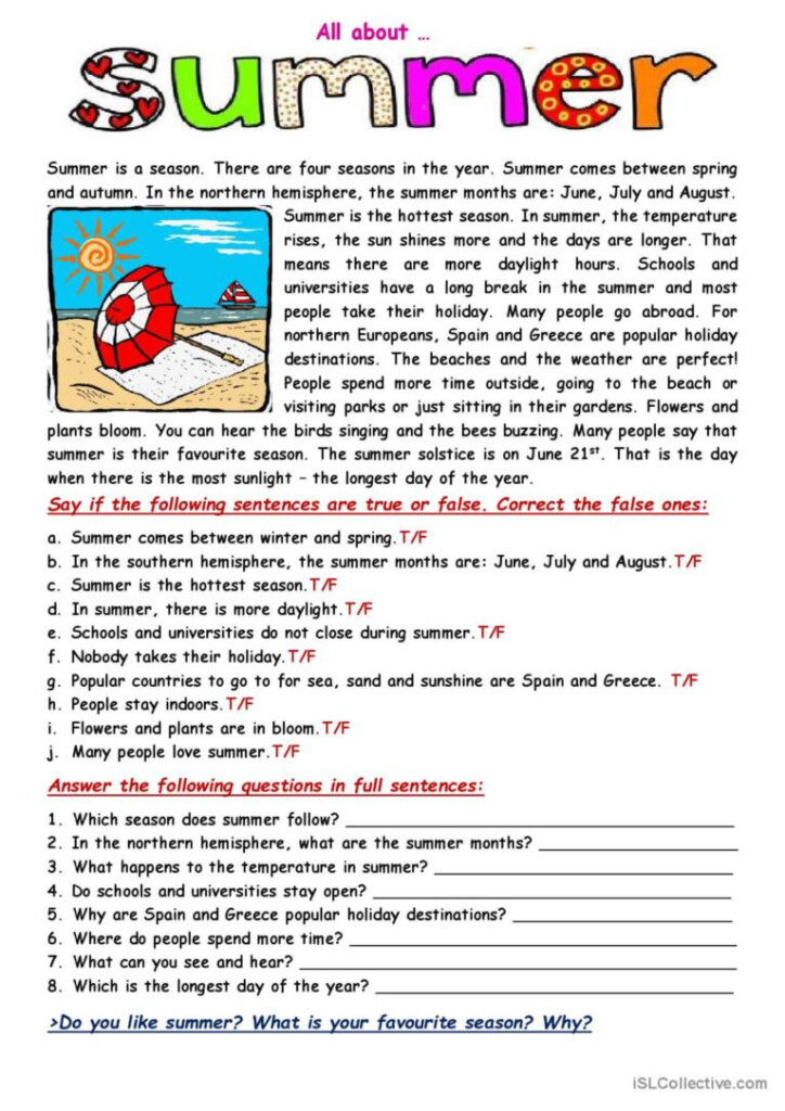 All About Summer English ESL Worksheets Pdf Doc - Pdf All About My Summer Worksheet