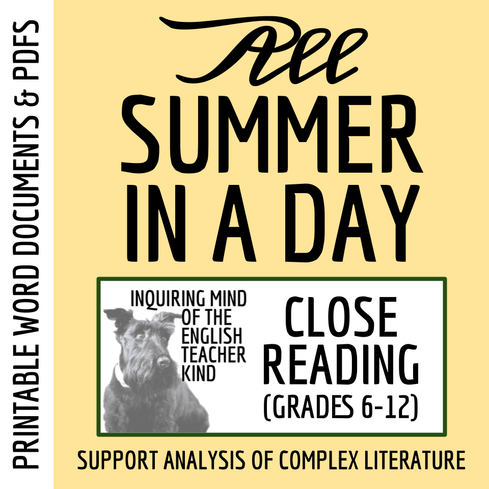 All Summer In A Day By Ray Bradbury Close Reading Analysis Worksheet  - All Summer In A Day By Ray Bradbury Worksheet