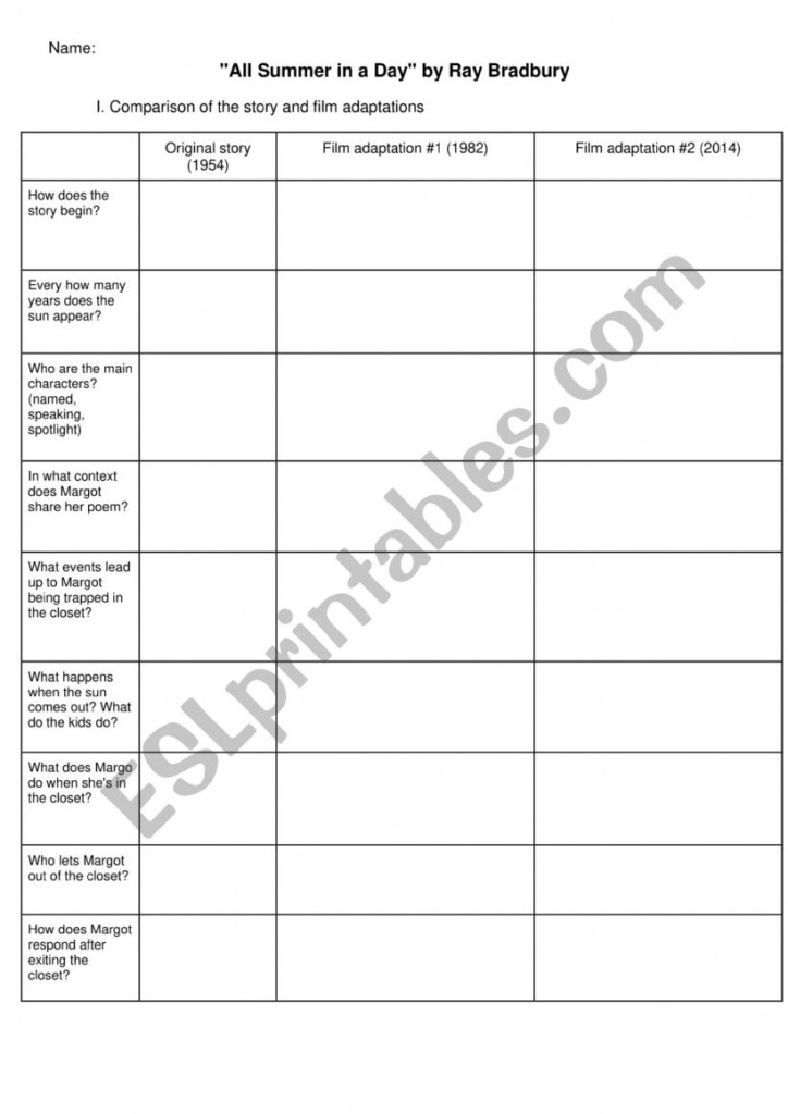  All Summer In A Day ESL Worksheet By Shirainbar - All Summer In A Day Vocabulary Worksheet