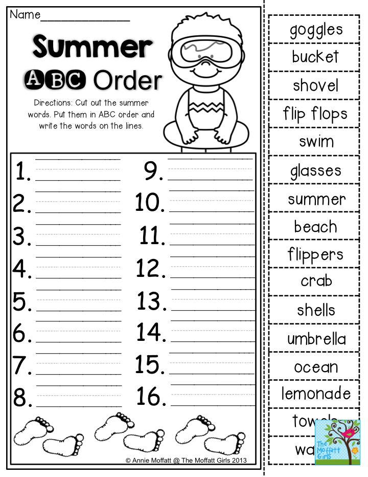 Alphabetical Order Cut And Paste Worksheets - Summer Abc Order Worksheets