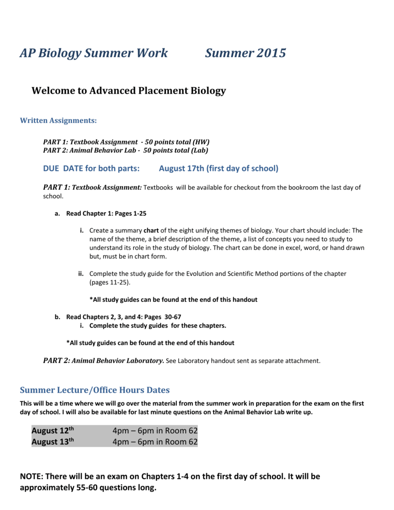 AP Biology Summer Work - Ap Biology Summer Work Worksheet Lesson 1 True Or False