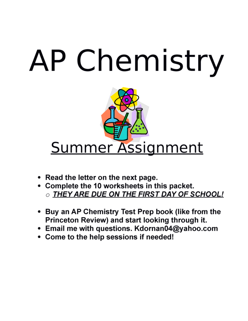 AP Chem Summer Assignment AP Chemistry Summer Assignment Read The  - Ap Chem Summer Assignment Worksheet 1