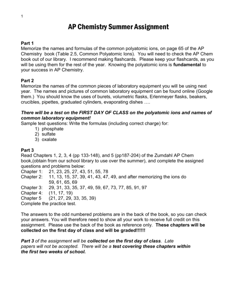 AP Chemistry Summer Assignment - Ap Chem Summer Assignment Worksheet #3 Answers