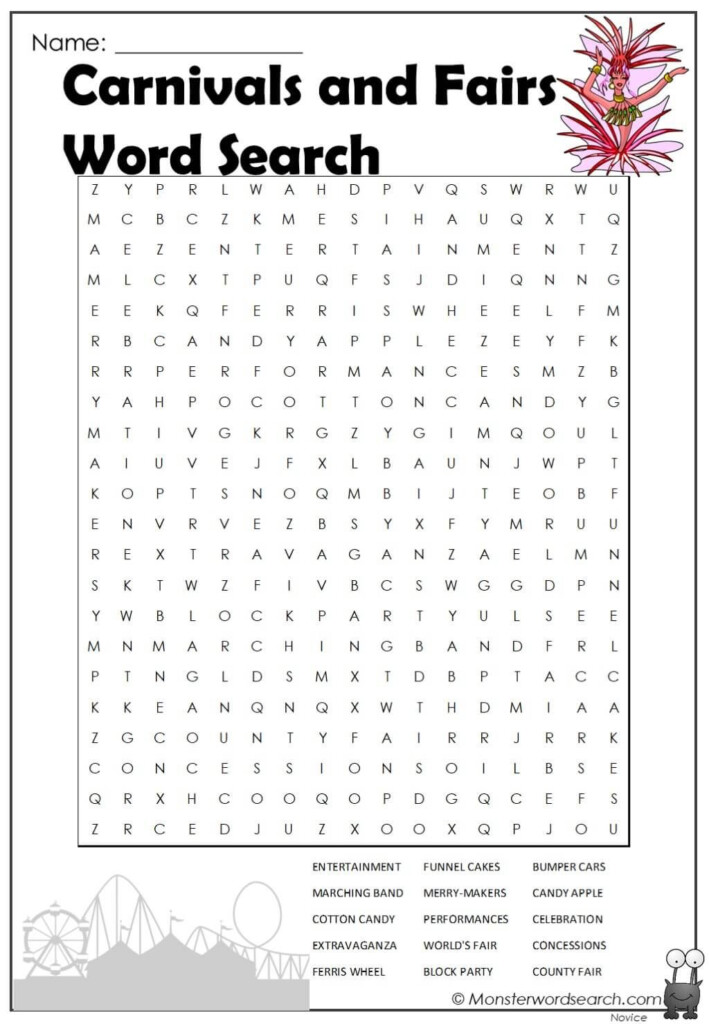 Awesome Carnivals And Fairs Word Search Free Word Search Puzzles Kids  - Summer Fair Worksheets