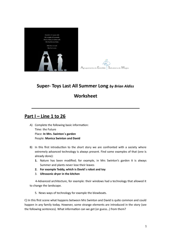 C pia De Worksheet Super Toys Last All Summer Long Super Toys Last  - Supertoys Last All Summer Long Worksheet Answers