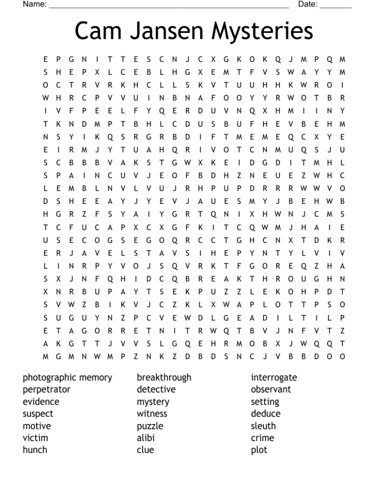 Cam Jansen Mysteries Word Search WordMint - Cam Jansen And The Summer Camp Mysteries Worksheets