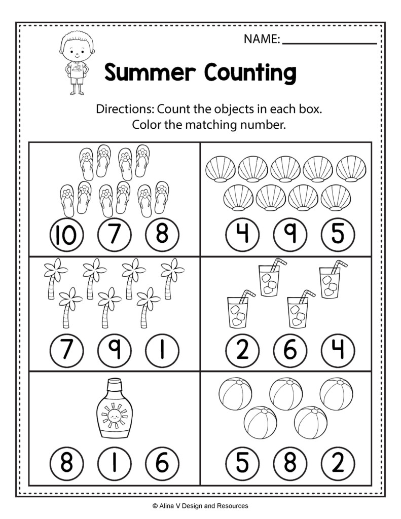 Counting Worksheets Summer Math Worksheets And Activities For  - Summer Math Worksheets Preschool