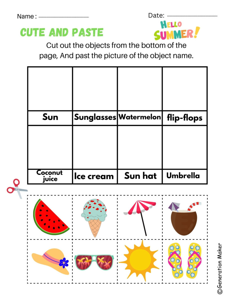 Cut And Paste SUMMER Theme Worksheet FREE Made By Teachers - Free Cut And Paste Summer Worksheets