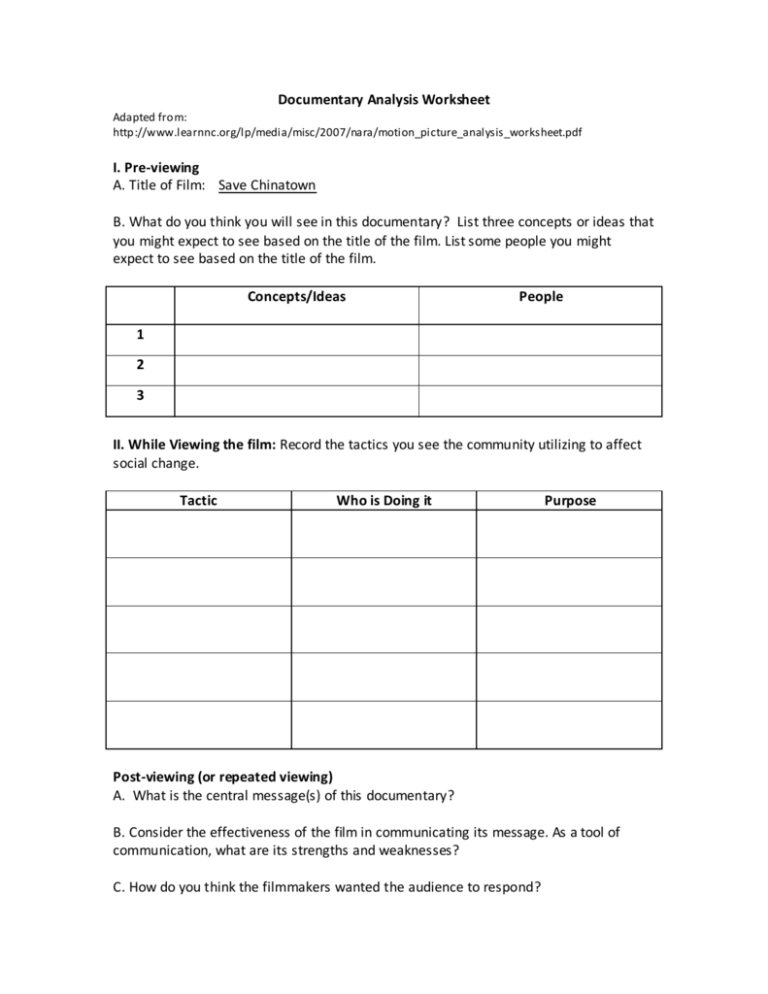 Documentary Analysis Worksheet I Pre - Yellowstone Episode 2 Summer Bbc Documentary Worksheet