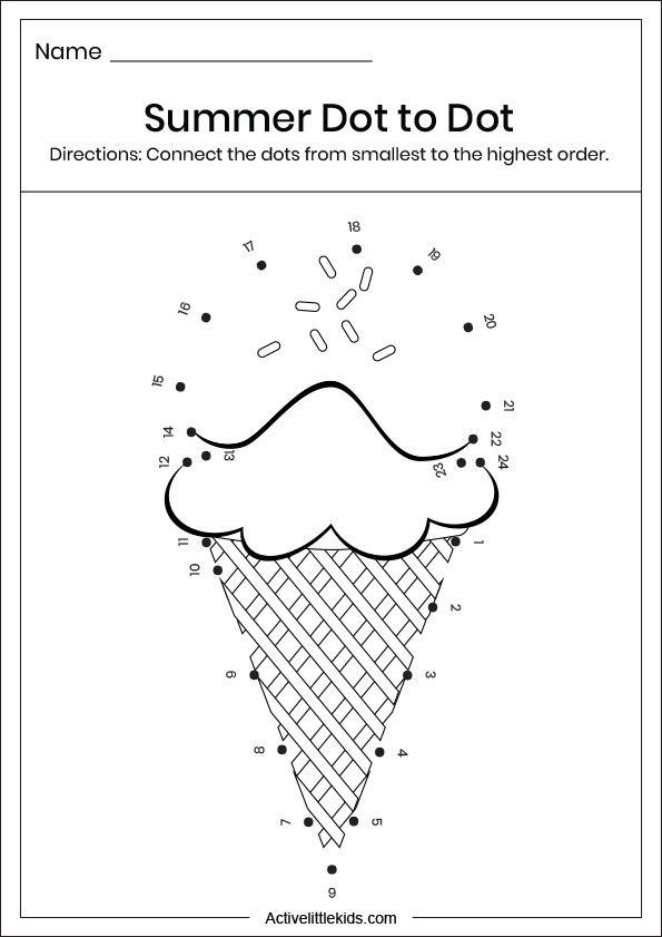 Dot Activity For Kindergarten - Summer Dot To Dot Worksheets Kindergarten