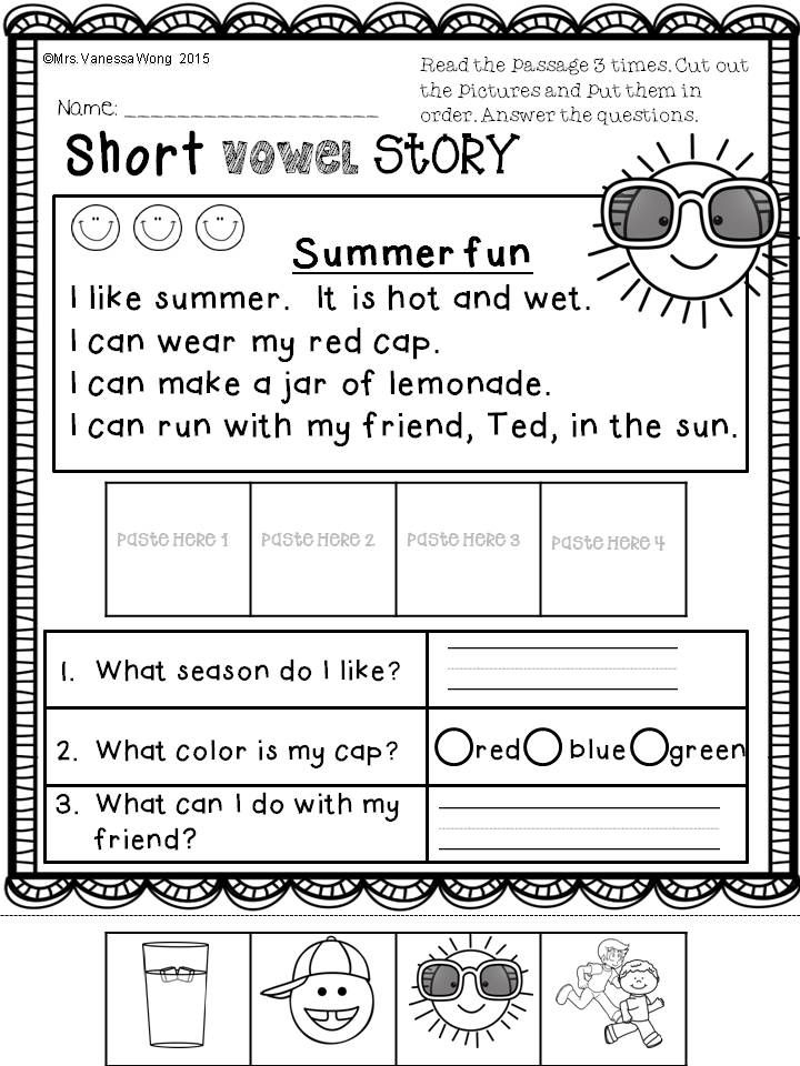 Download Free Printables At Preview Short Vowel Story Summer Review  - Summer Reading Stories Kindergarten Worksheet