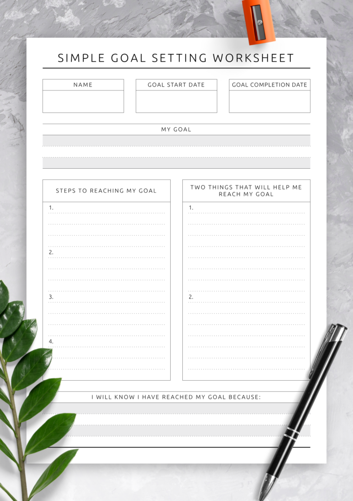 Download Printable Simple Goal Setting Worksheet Original Style PDF - Setting Goals For Summer Worksheet Pdf