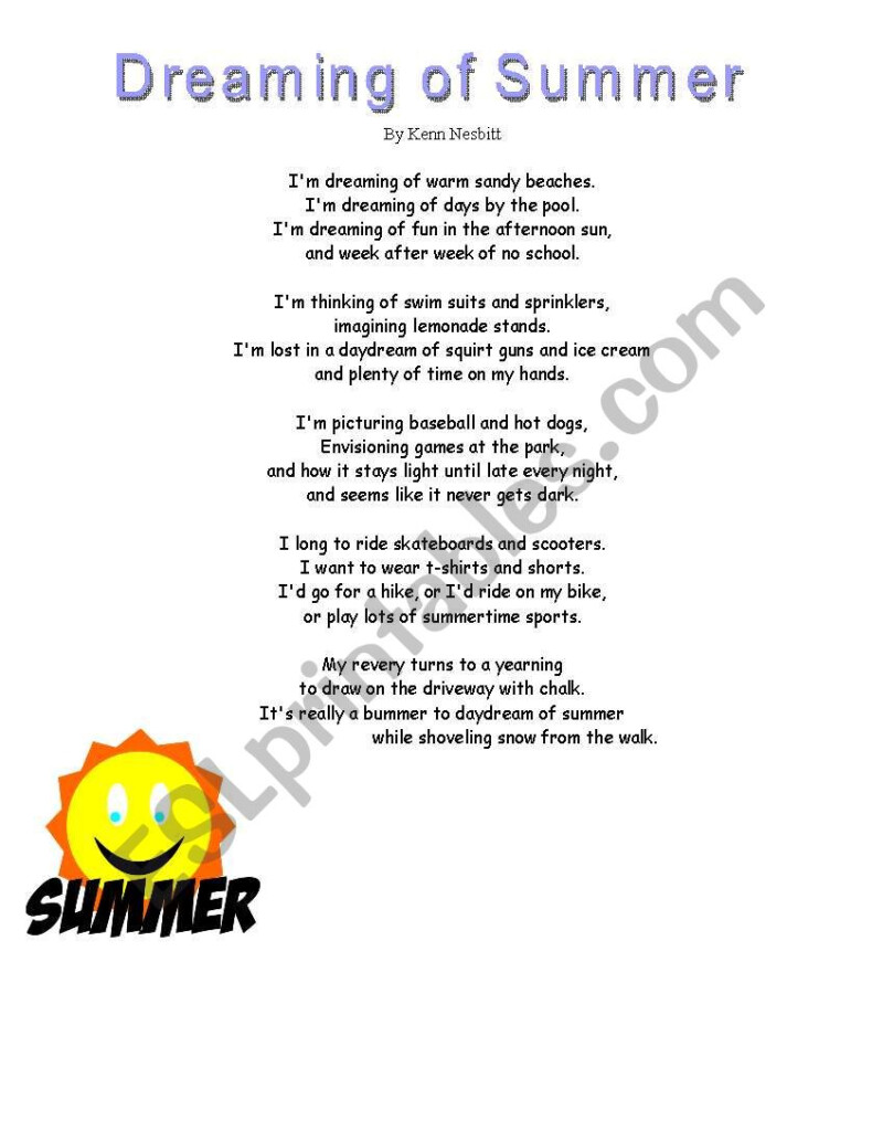 Dreaming Of Summer ESL Worksheet By Hschneider - Dreaming About Summer 2 Worksheet Cortnite Plan