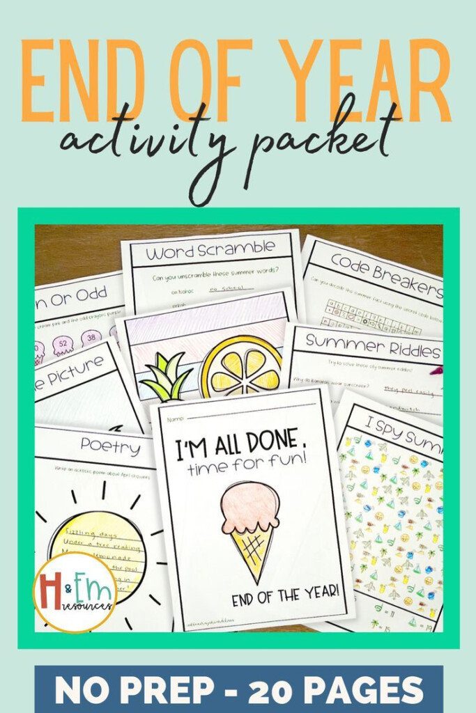 End Of The Year Early Finisher Activity Packet Summer Worksheets  - End Of Year Summer Worksheet Packet