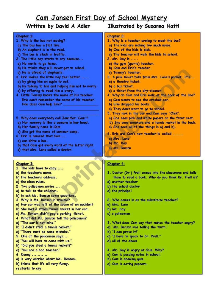 English Worksheets Cam Jansen And The First Day Of School Mystery - Cam Jansen And The Summer Camp Mysteries Worksheets