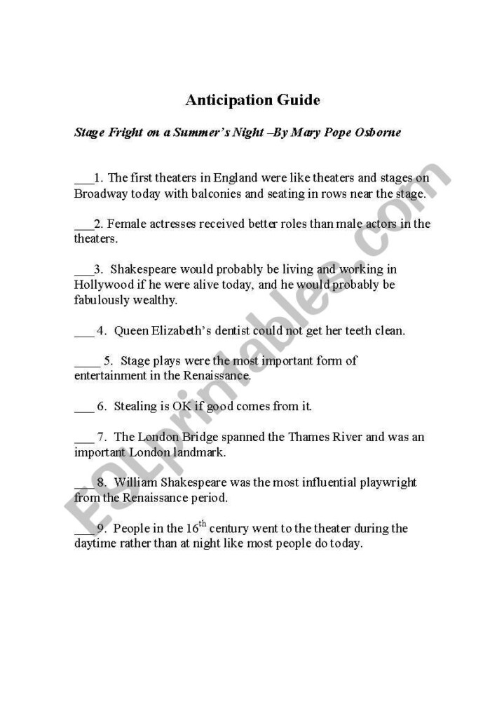 English Worksheets Stage Fright On A Summer s Night - Stage Fright On A Summer Night Worksheets