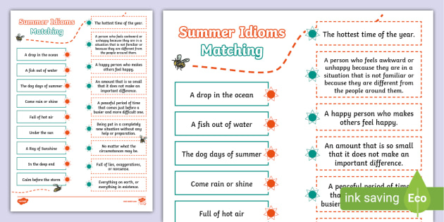 ESL Summer Idiom Matching Worksheet teacher Made  - Summer Idioms Worksheet