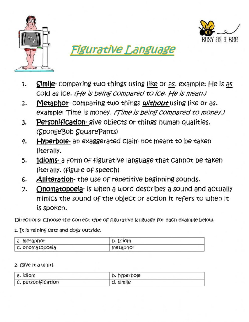 Figurative Language Review Worksheets Language Worksheets - All Summer In A Day Figurative Language Worksheet