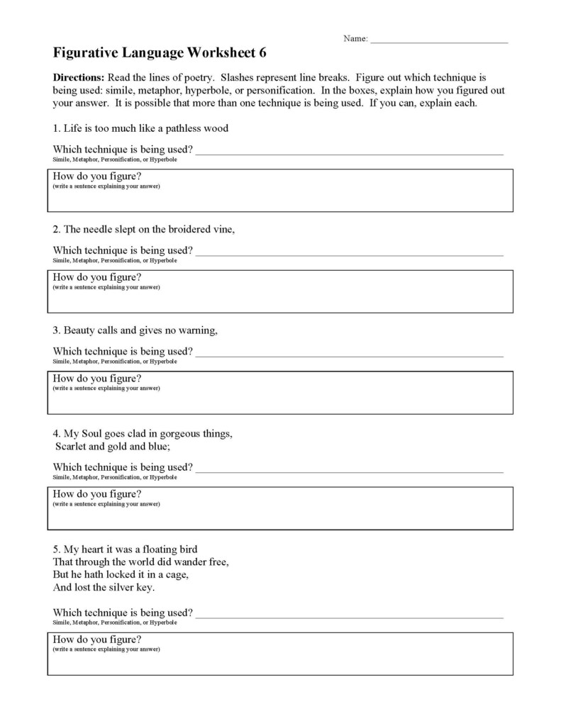 Figurative Language Worksheet 1 Answers - All Summer In A Day Figurative Language Worksheet Answers