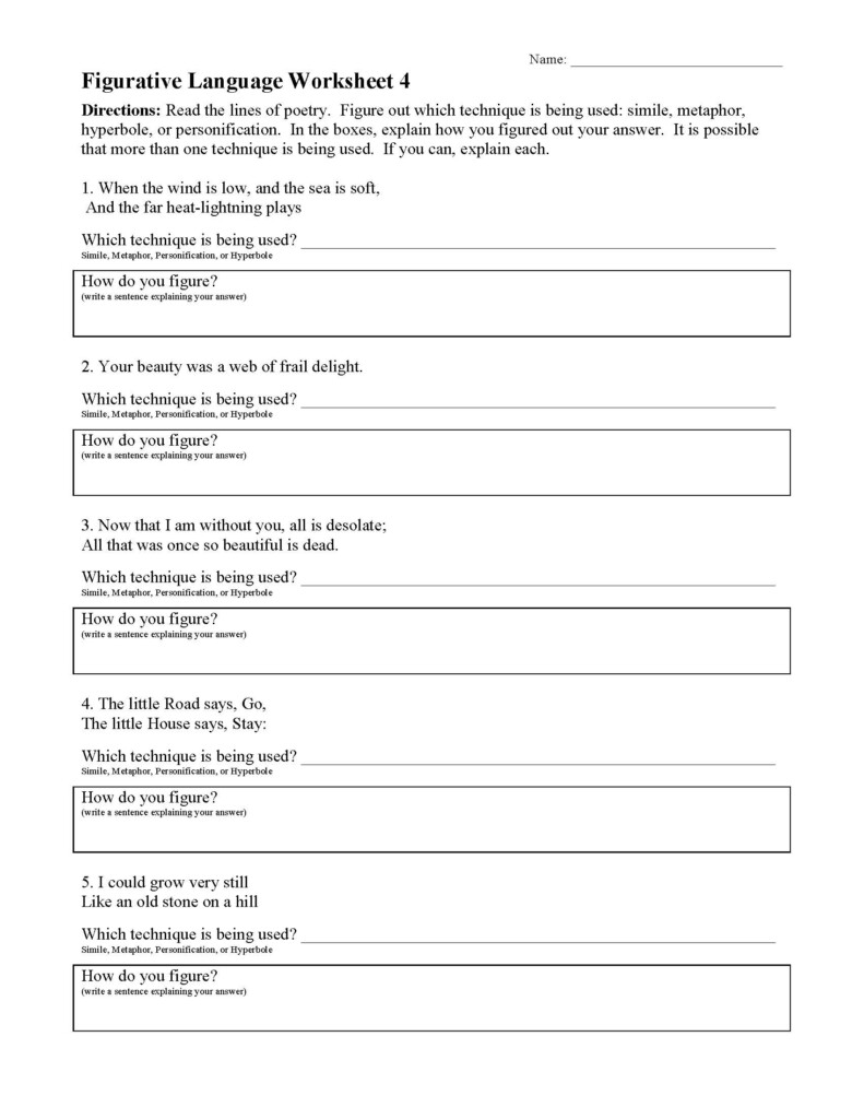 Figurative Language Worksheets With Answers - All Summer In A Day Figurative Language Worksheet Answers