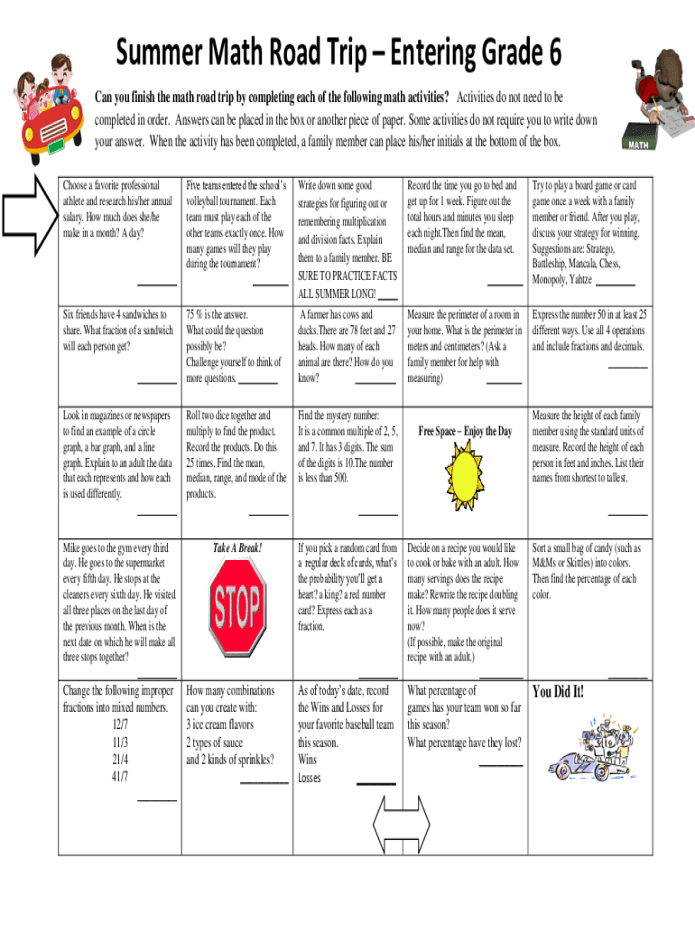 Fillable Online Entering Grade 6 Summer Math Packet Worksheets K12  - Summer Math Worksheets Entering 6Th