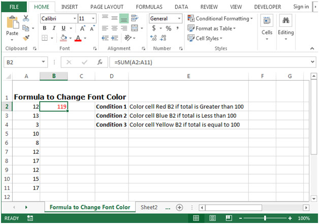 Formula To Change Font Color In Microsoft Excel 2010 Tips - Excel Summar Worksheet Detect Font Color In Another Worksheet