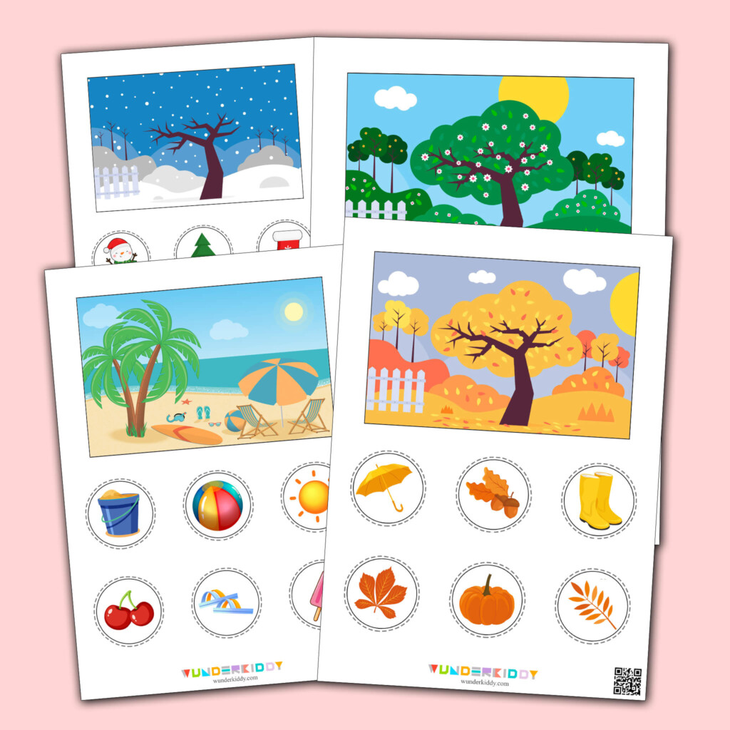 Four Seasons Sorting Printable Worksheet For Toddlers - Spring Summer Autumn Winter Worksheet