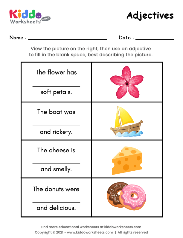 Free Printable Adjectives Worksheet 1 Kiddoworksheets - Summer Adjectives Worksheet