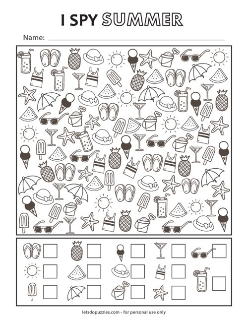 Free Printable I Spy Summer - Summer I Spy Worksheet