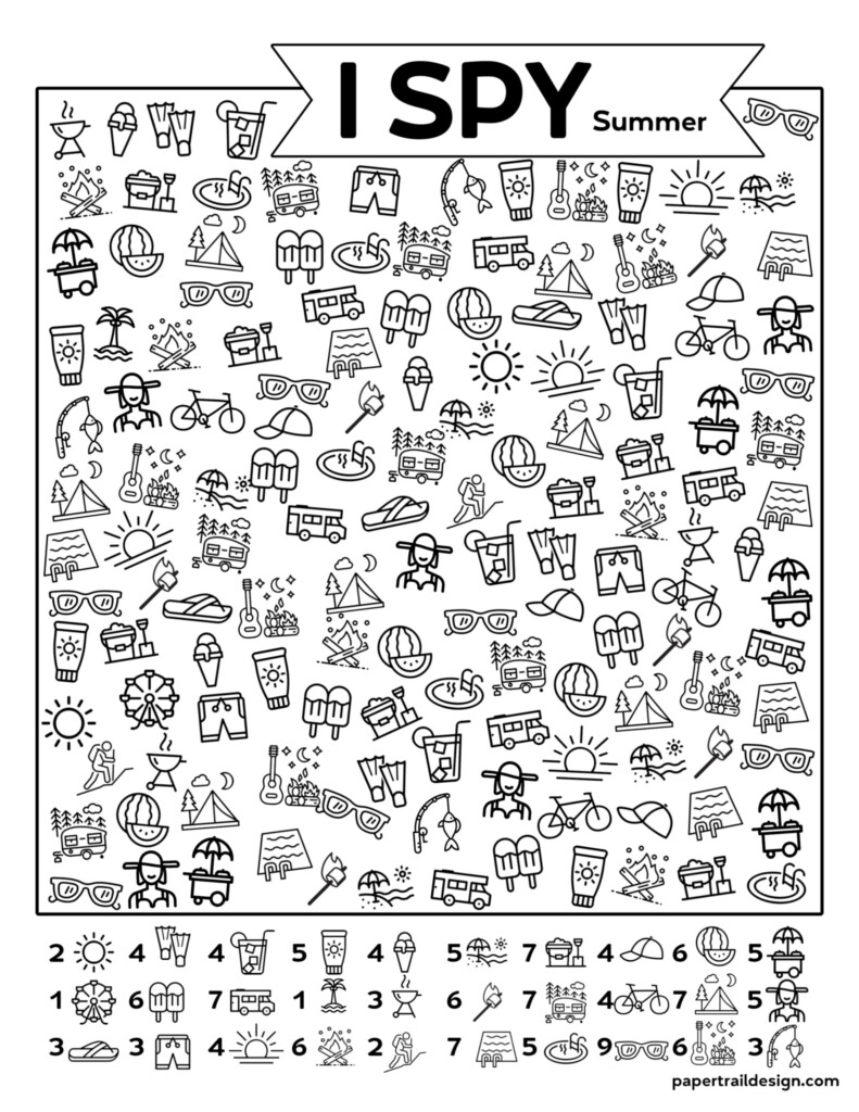 Free Printable I Spy Summer Activity Paper Trail Design - Summer I Spy Worksheet