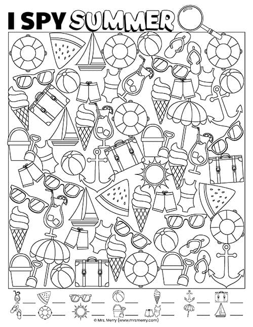 Free Printable I Spy Summer Game Sheet Mrs Merry - Summer Game Worksheet