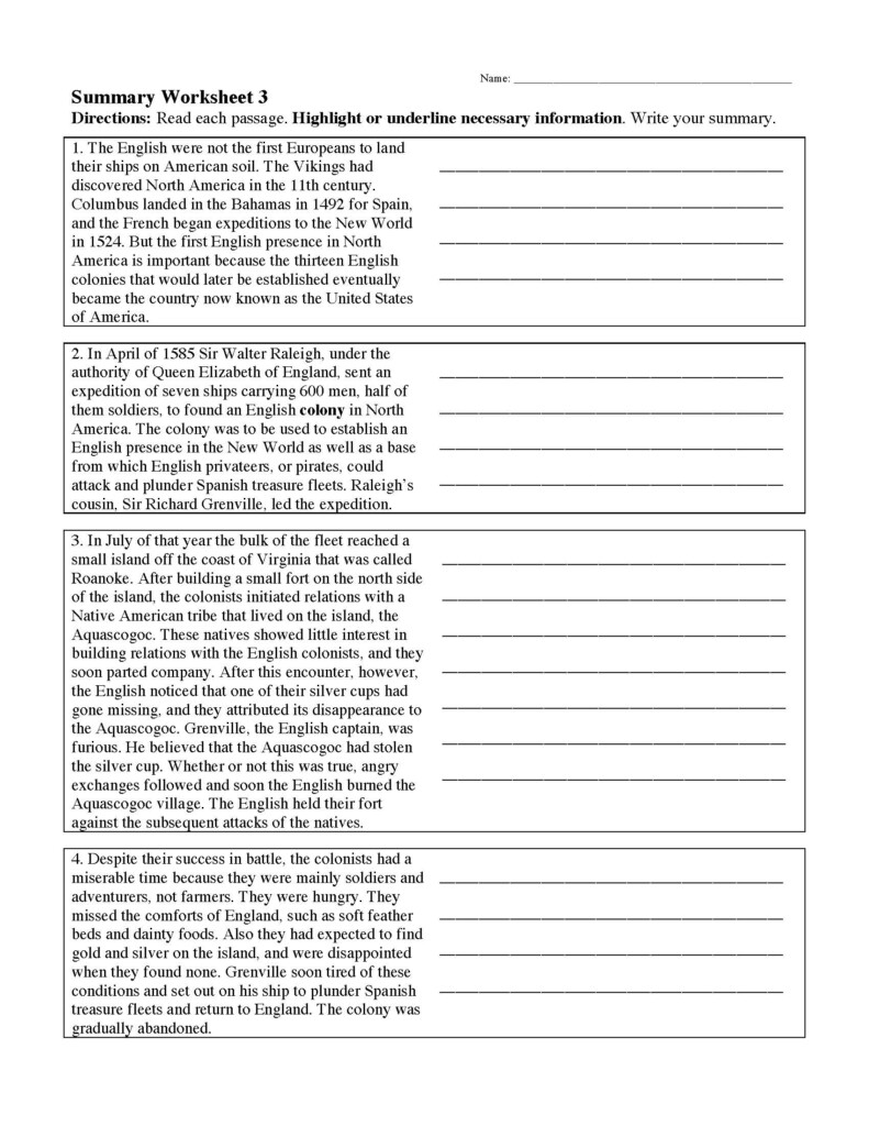 Free Printable Summary Worksheets - Summer Summary Worksheet Pdf