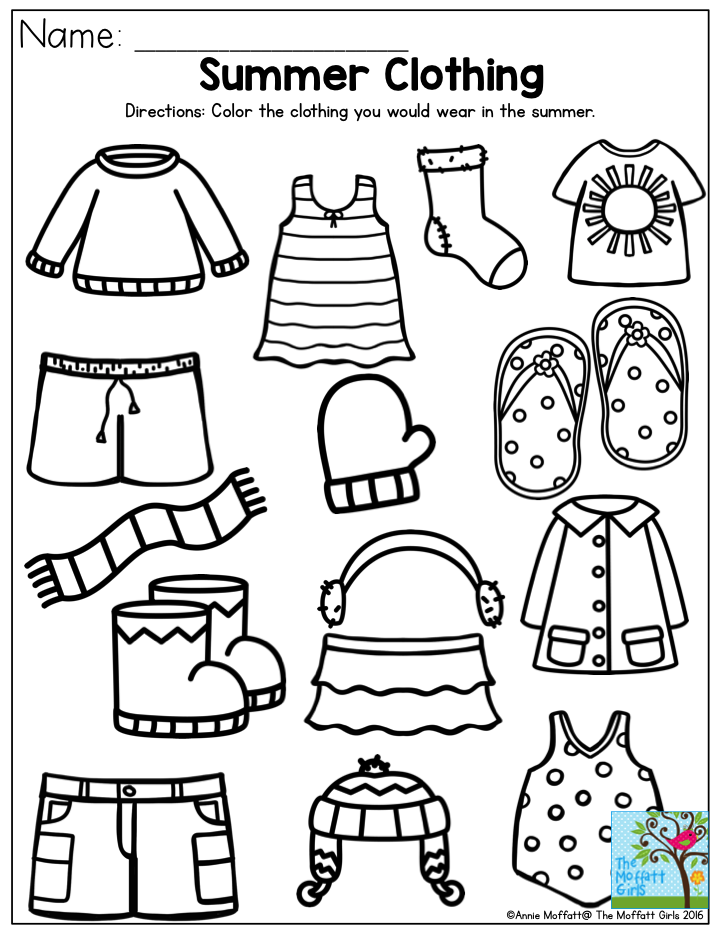 Free Printable Summer Activity Pages - Summer Clothes Worksheets