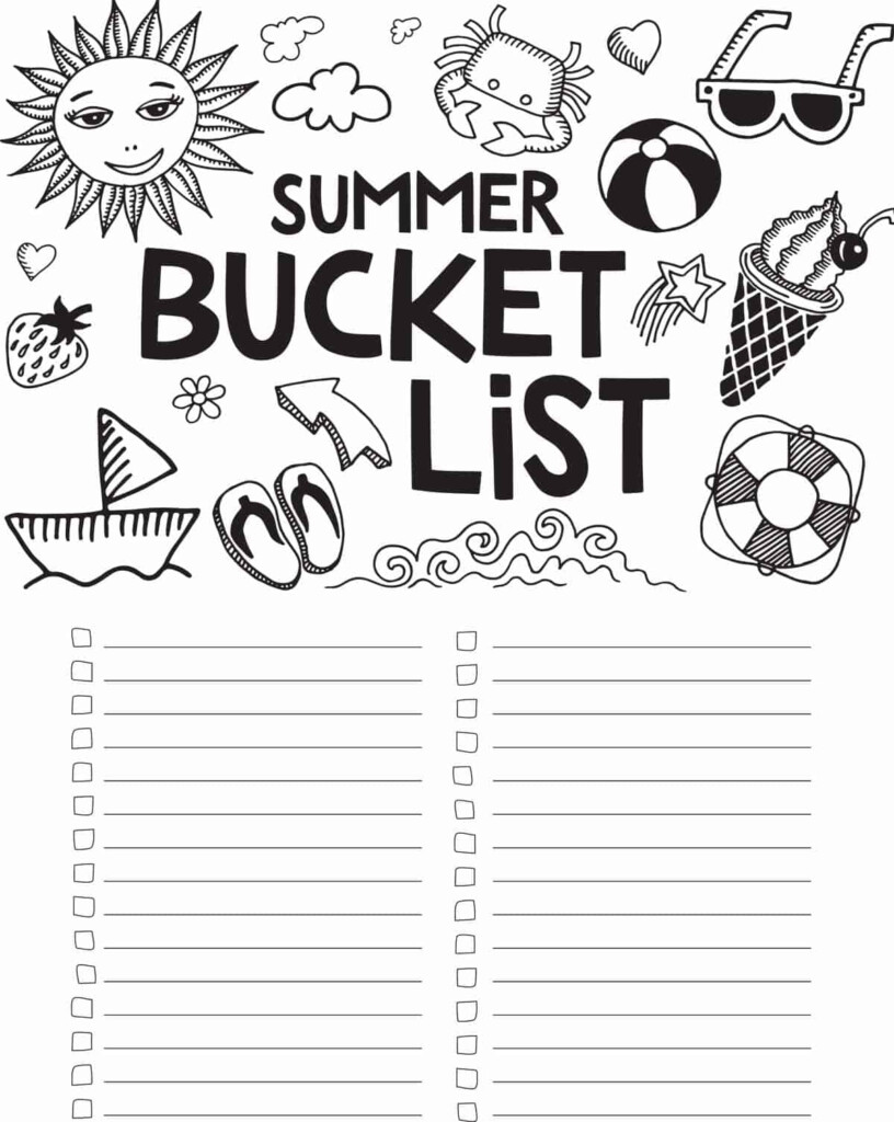 FREE Printable Summer Bucket List Coloring Page - Printable Summer Bucket List Worksheet