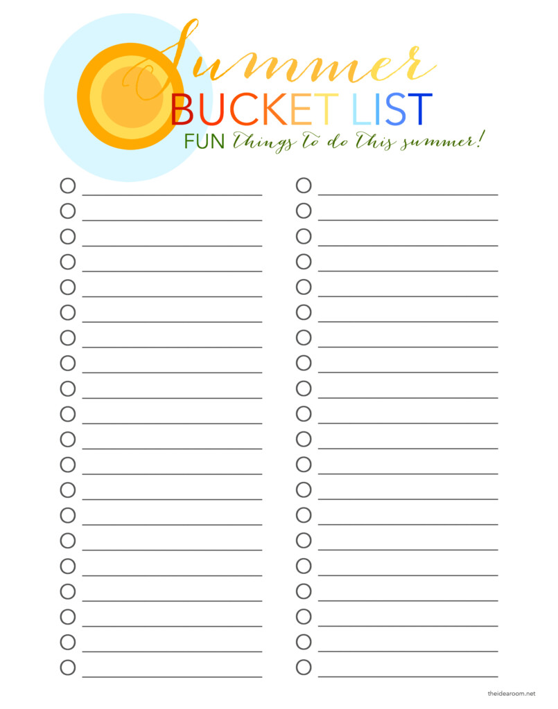 Free Printable Summer Bucket List Template - Summer Bucket List Worksheet Free