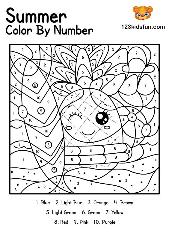 Free Printable Summer Color By Number Coloring Pages For Kids 123  - Summer Color By Number Worksheets