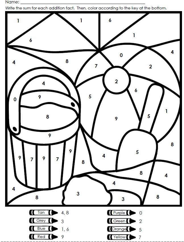 Free Printable Summer Color By Number - Math Coloring Worksheets Summer