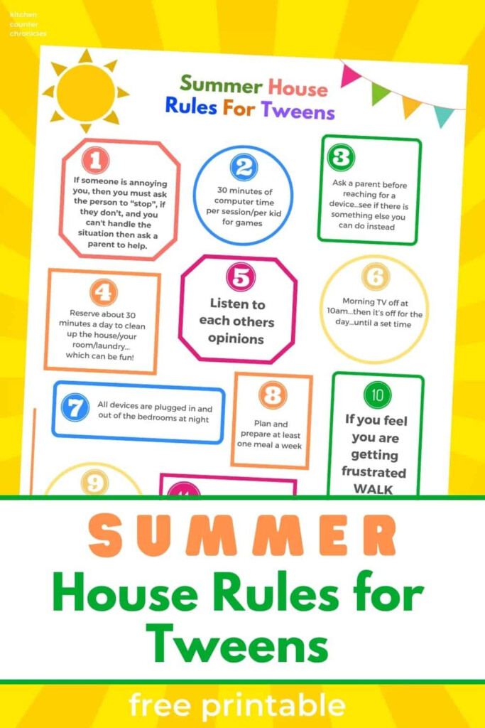 Free Printable Summer House Rules For Tweens - Summer Rules Worksheet