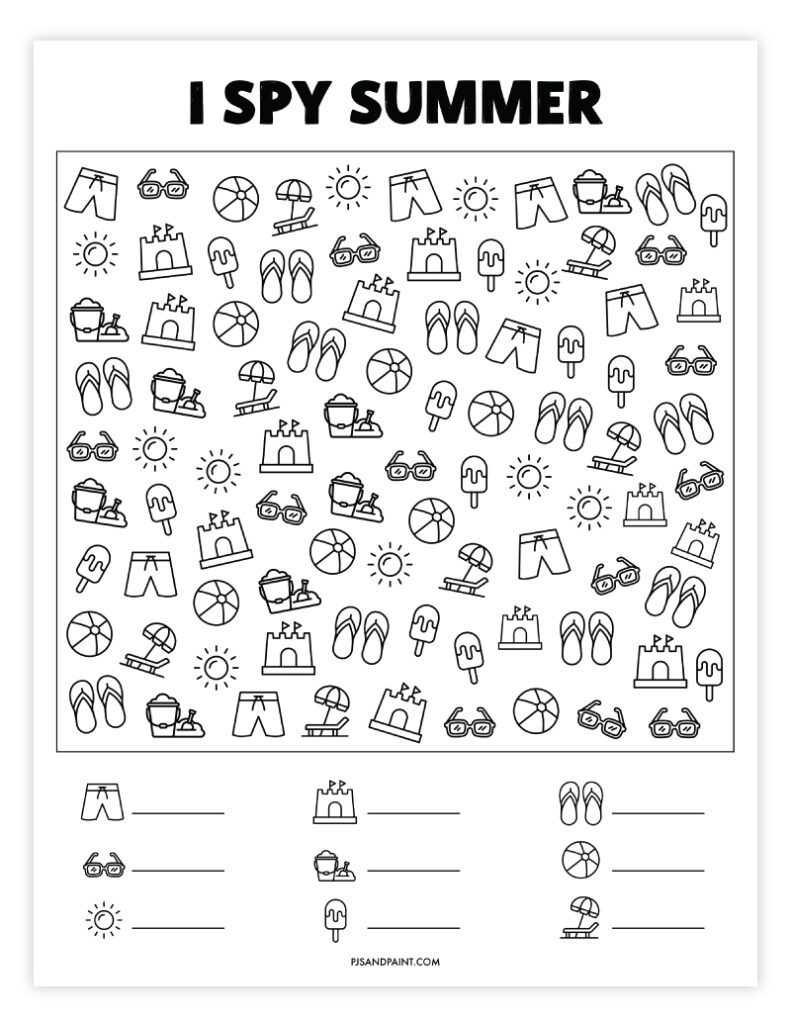 Free Printable Summer I Spy Pjs And Paint - Summer Ispy Worksheet