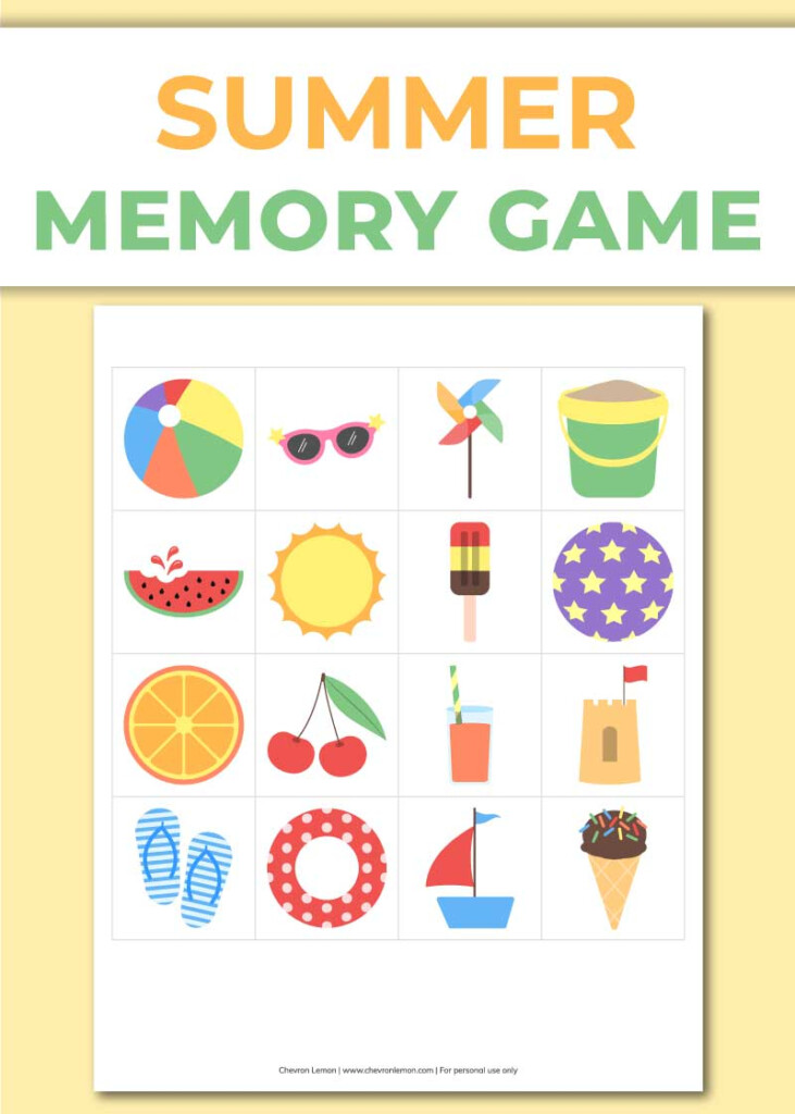 Free Printable Summer Memory Game Chevron Lemon - Summer Memory Game Worksheet