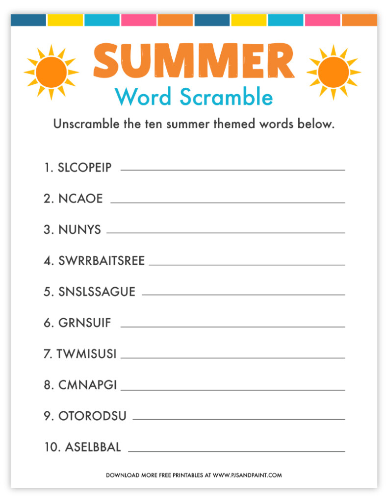 Free Printable Summer Word Scramble - 3Rd Grade Summer Word Scramble Worksheets