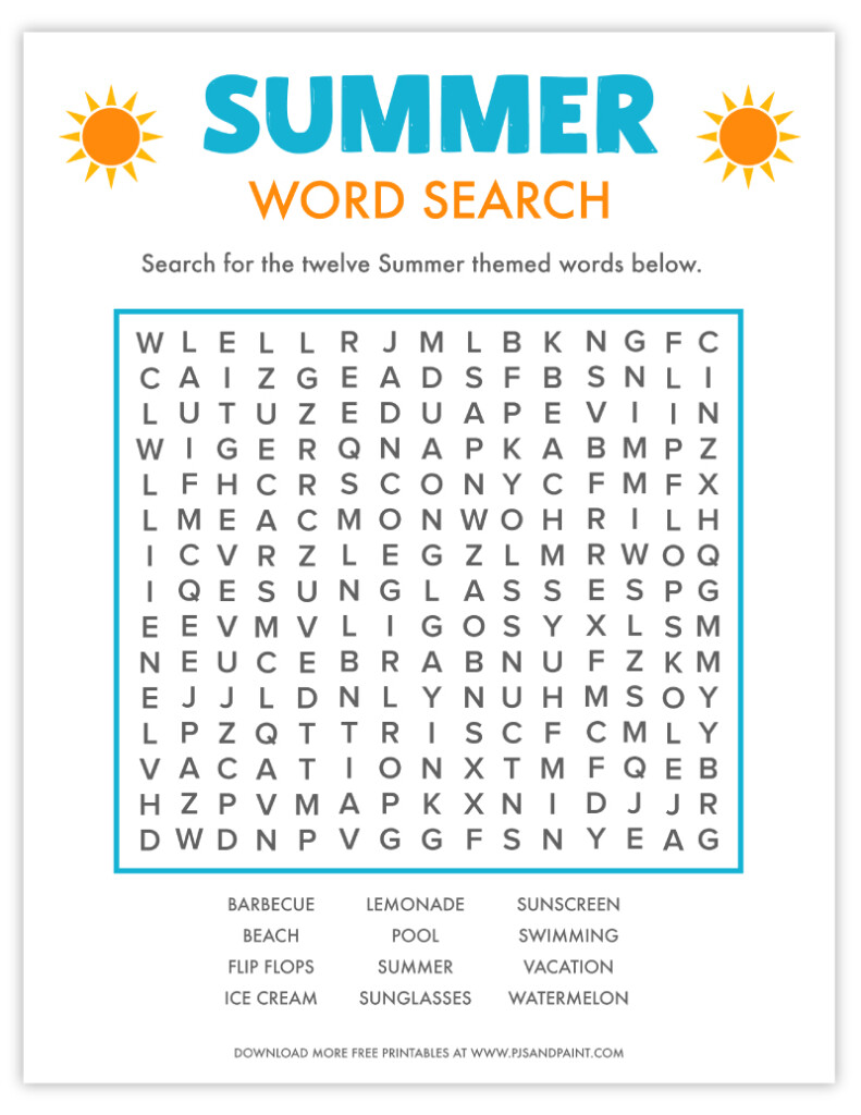 Free Printable Summer Word Search Pjs And Paint - Worksheet Summer Word Serch Print