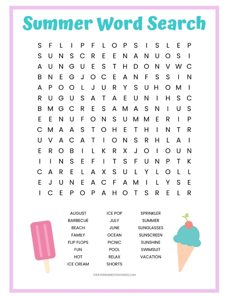 Free Printable Summer Word Searches - Word Search Worksheets Summer